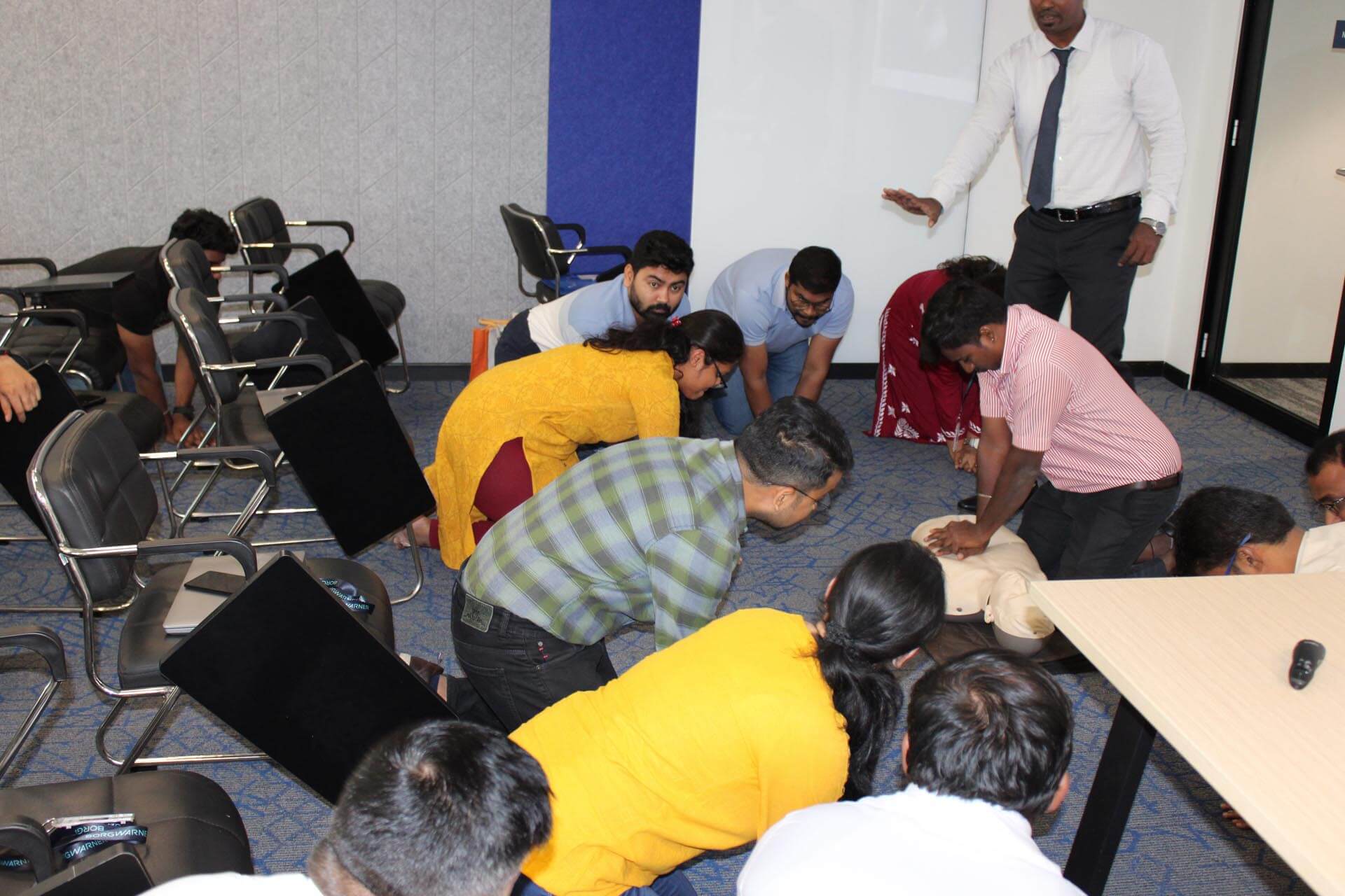 a group of people in a room