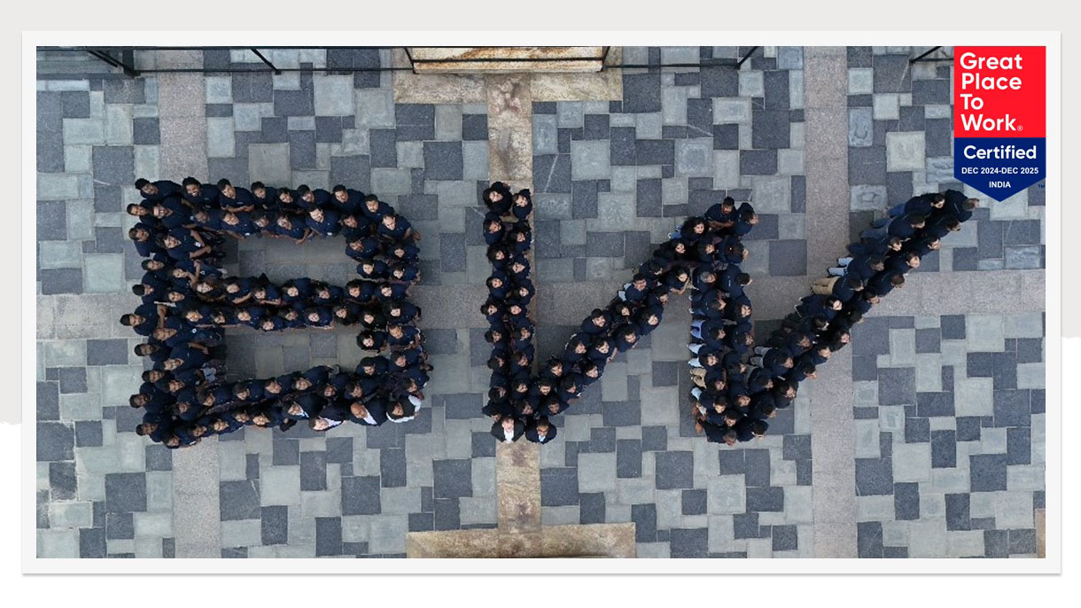 Aerial photo of people spelling out the letters B and W