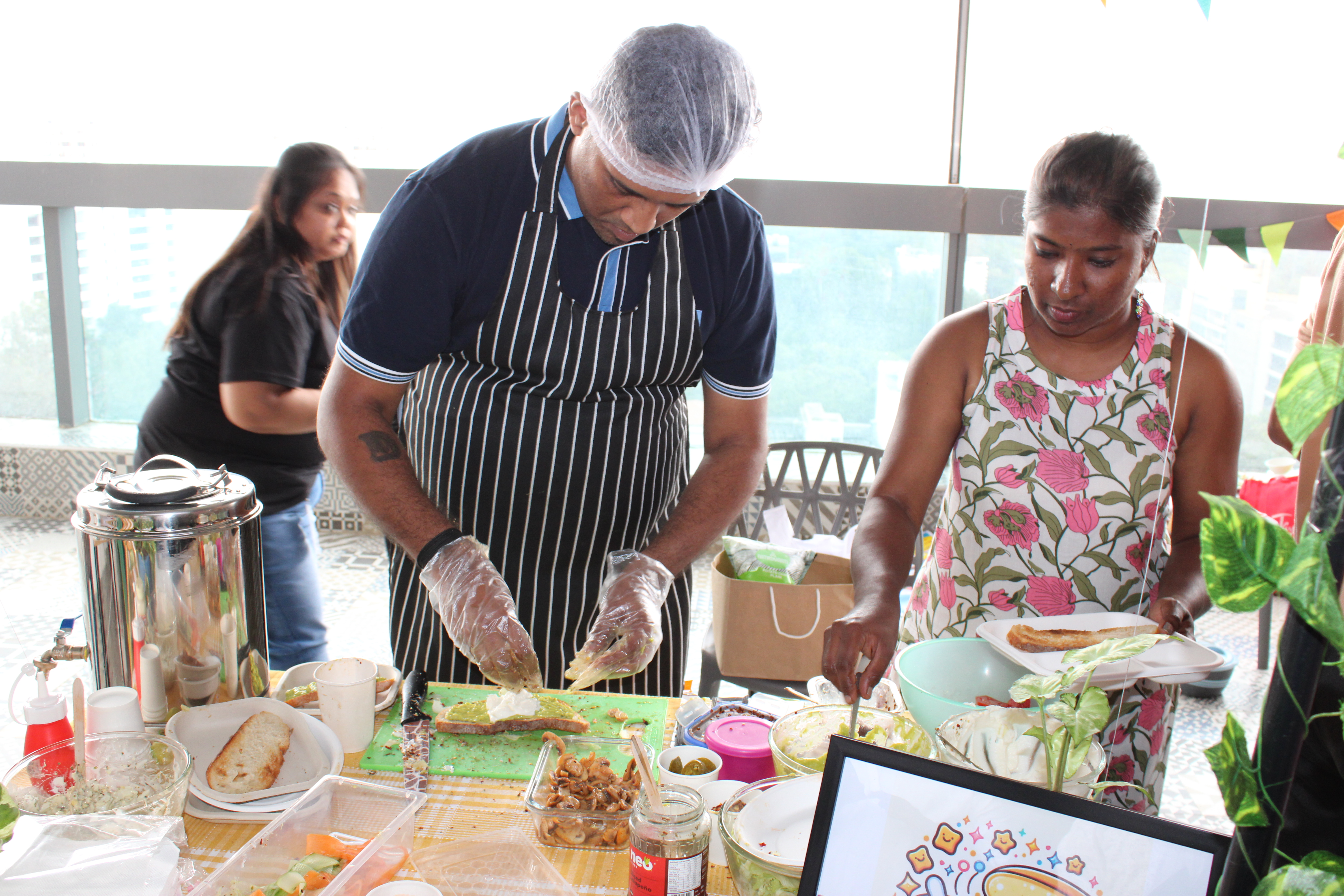 Man wearing apron working on food