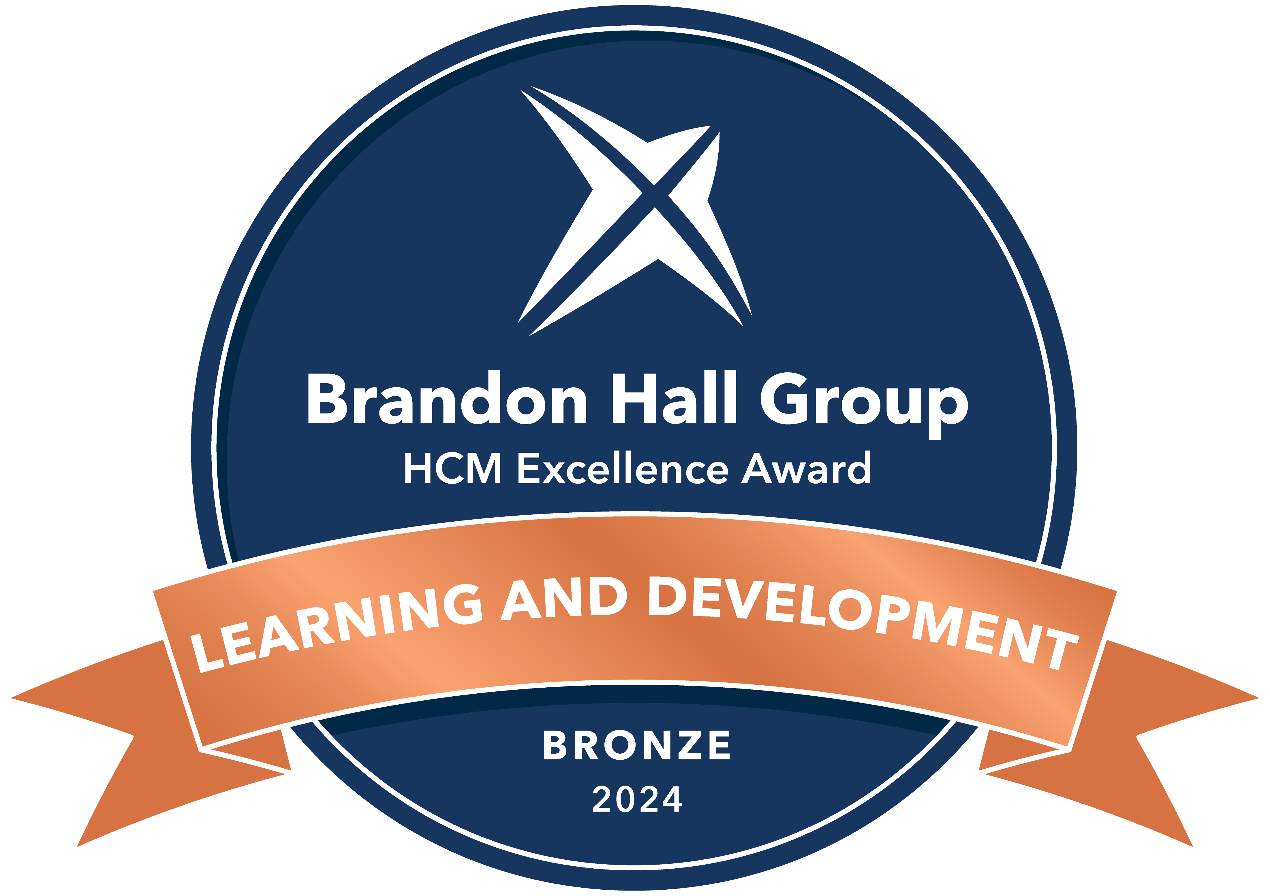Award badge, blue circle with bronze ribbon