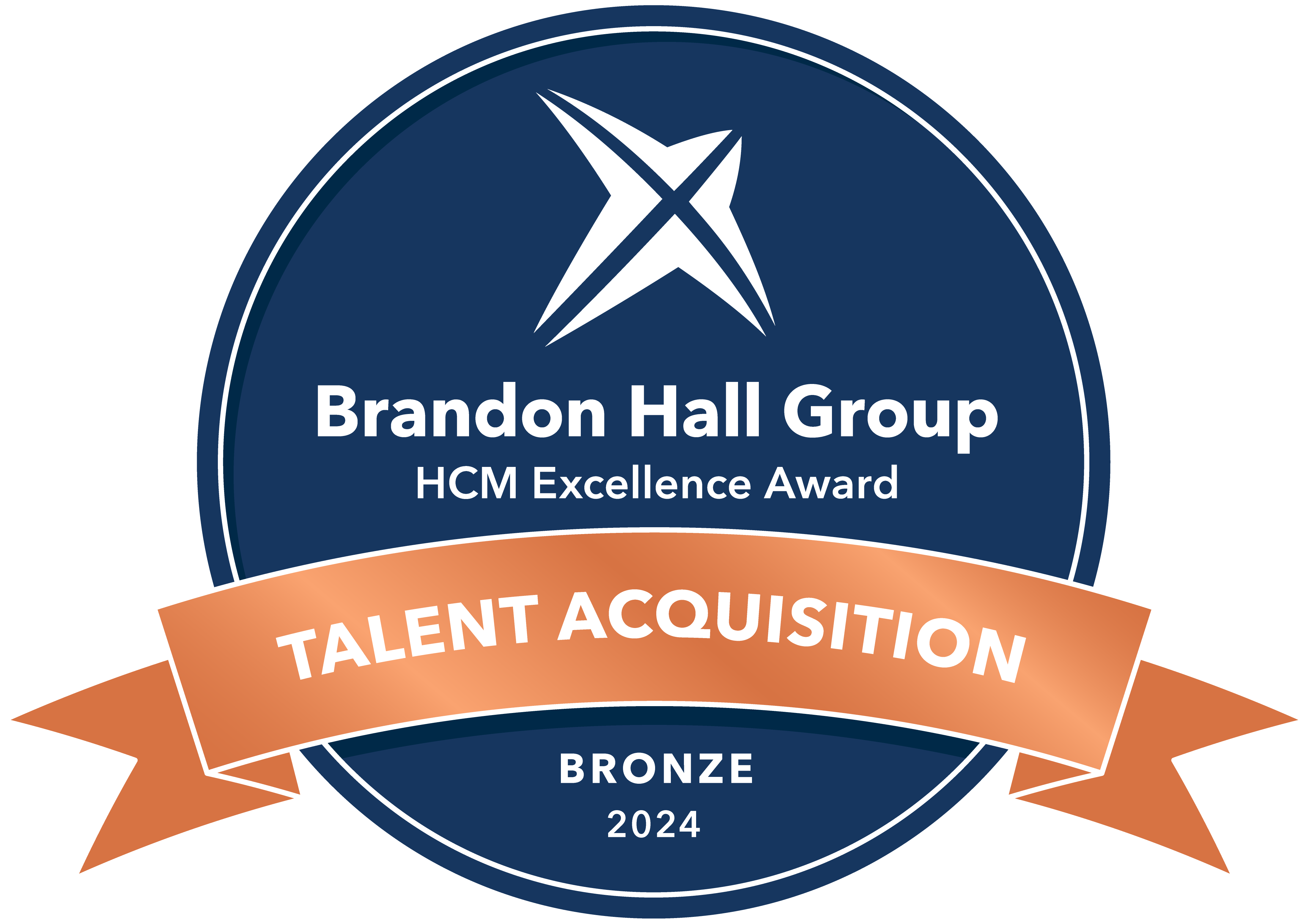 Award badge, blue circle with bronze ribbon