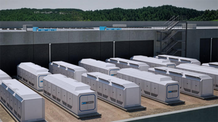 large turbine energy generators in grey containers on a concrete base