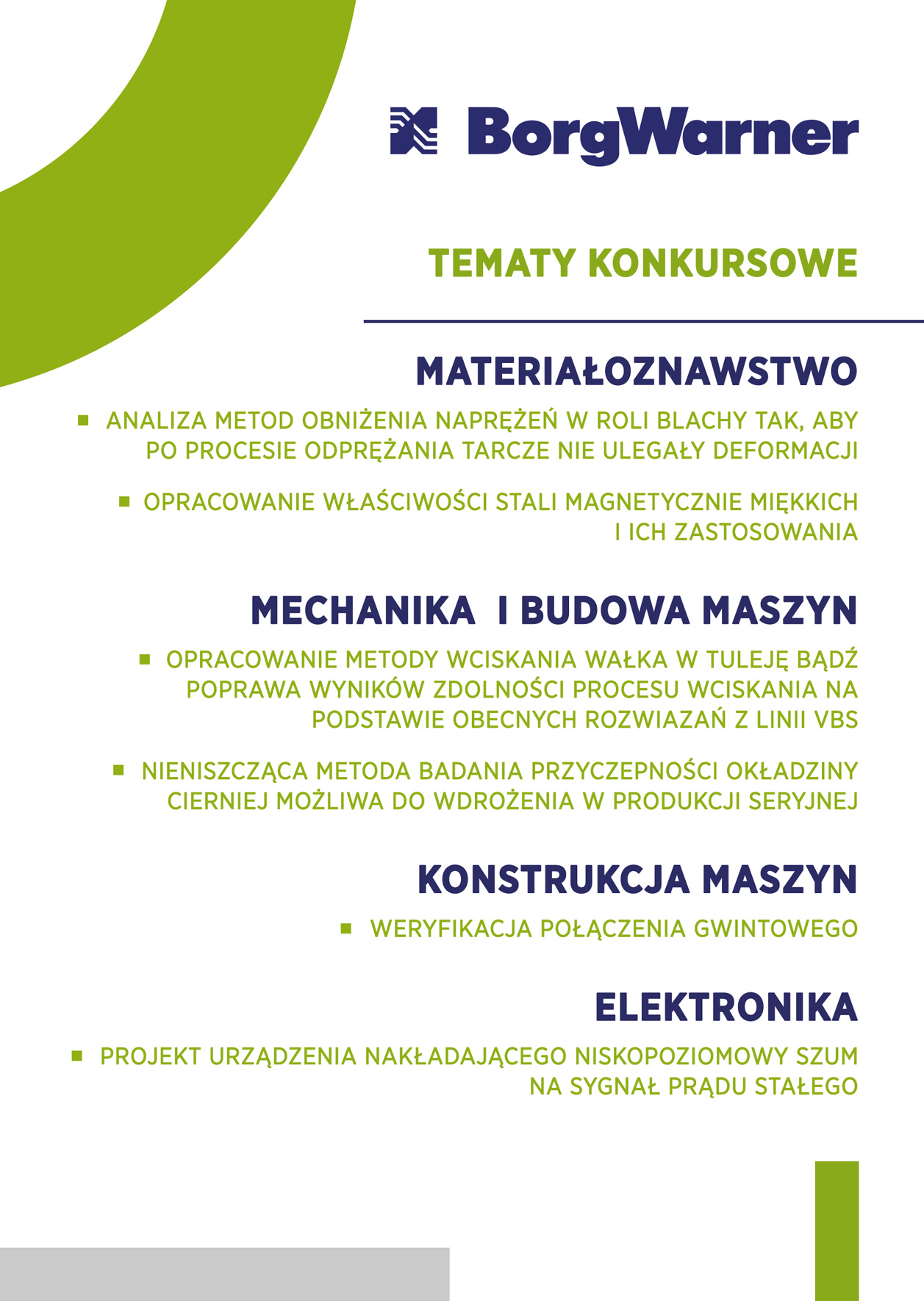 Tematy konkursowe