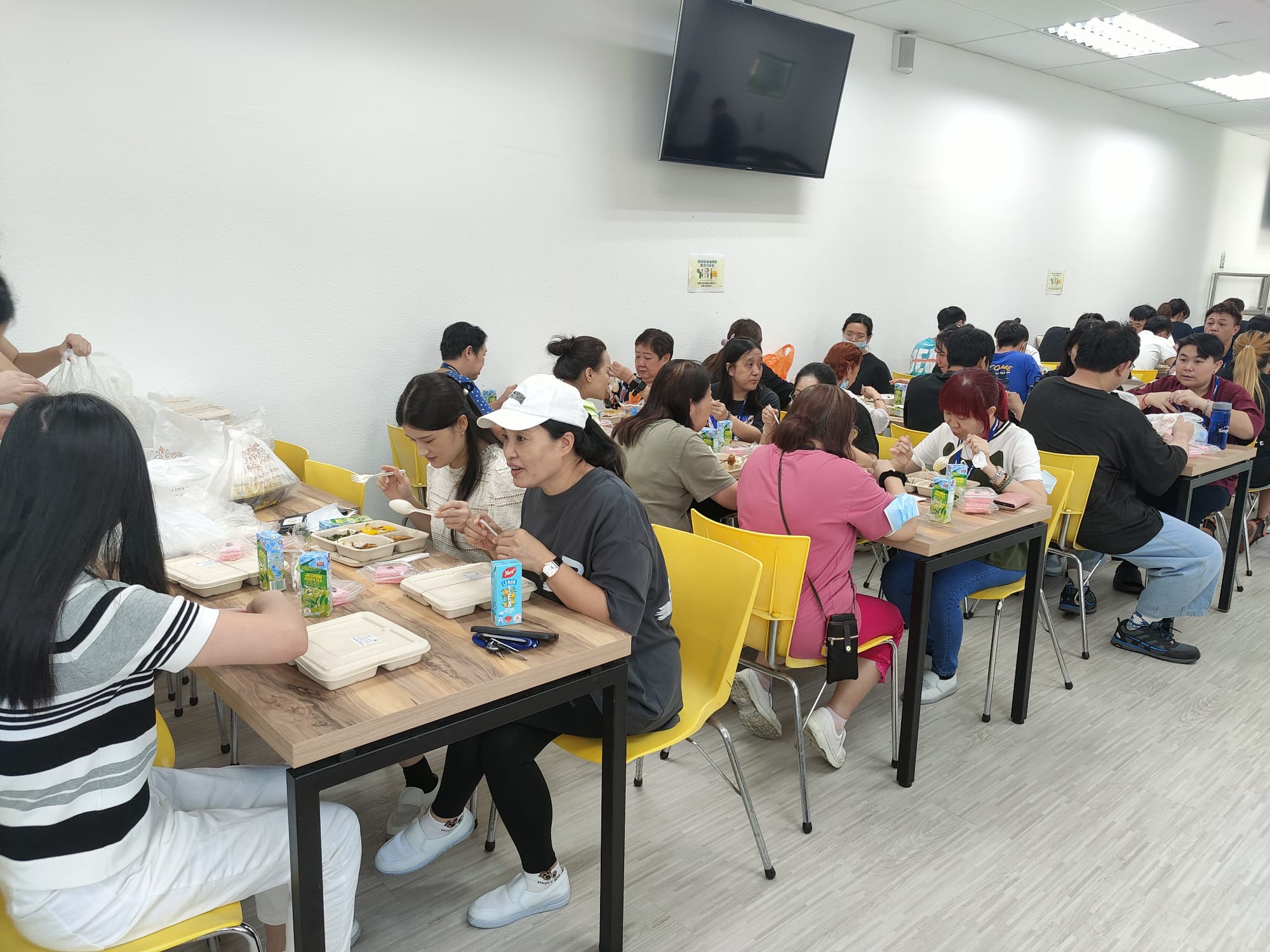 People eating at tables